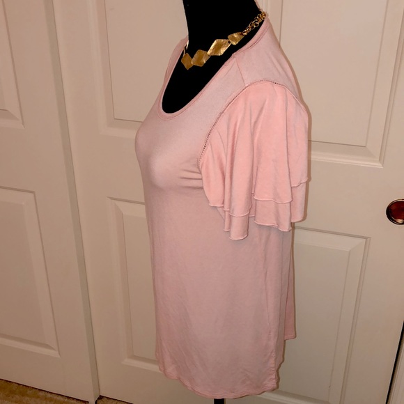 Cable & Gauge Short Sleeve-Flutter Sleeve Pink Top Medium - Picture 4 of 8